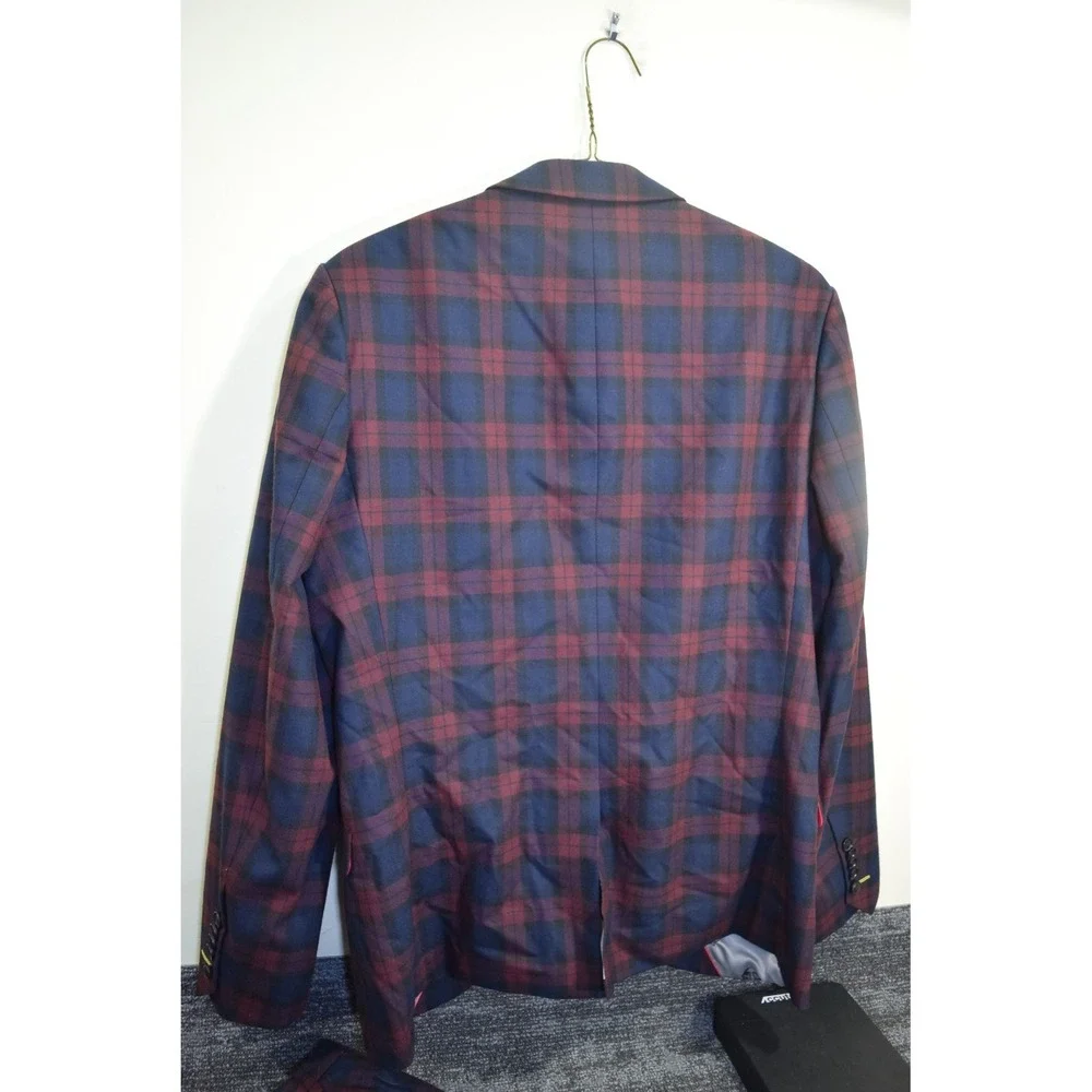 Noose & Monkey Plaid 3 Piece Suit Blazer Vest Pants MENS 44 Reg 36x32 Christmas